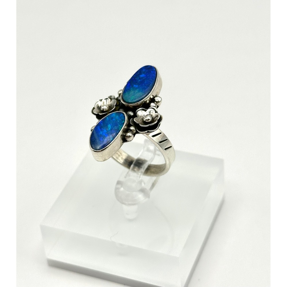 Australian Opal Double Stone Sterling‎ Silver Ring Size 7.5 - Picture 6 of 9